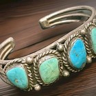 Navajo Silver Bracelet Antique Native American Turquoise Old Pawn Cuff 1920