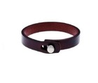 Leather Bangle Bracelet  Black brown   Stainless Steel Button Clasp