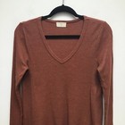 T la Womens Brown Solid Long Sleeve V-neck Waffle Knit Thermal Pullover Top Xs