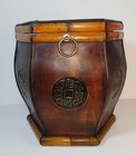 Antique Oriental Peking Era Crafted Hexagonal Wooden Chest  Tea  rice Storage Vg