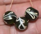 Antique Venetian Dark Green Italian Lampwork White Feather Beads  African Trade