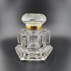 Antique Crystal Ink Well Brass Hinge Large Jar Heavy 4  Tall Clear Glass