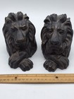 Vintage Cast Iron Lion Bookends Pair - Antique Bronze Finish Seated Lion Statues