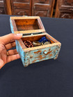 Rustic Blue Wooden Treasure Chest Box   Vintage Style Dome Top Keepsake Trunk