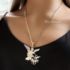Brass Saint Michael Archangel Gold Plated Pendant   22  Figaro Chain Necklace