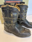 Vintage Acme Childs Black Leather Embroidered Cowboy Boots With Box