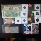 Estate Sale Junk Drawer Coin Lot Silver Coins  Gold  Vintage Baseball Cards 2564