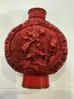 Vintage Chinese Red Cinnabar Snuff Bottle Lacquer W bronze  No Top  Signed