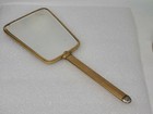 Vintage Hand Held Vanity Mirror Blue   Gold Tone Victorian Lady