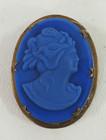 Vintage Cobalt Blue Glass Cameo Pendant Brooch 1 3 4  Brass Setting
