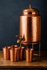 Pure Copper Hammered Water Dispenser Storage Water Tank 5 Ltr With Tap   4 Glass