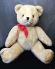 Teddy Bear Plush 15    Over Stuffed Posable Jointed Cafi Tan Red Bow