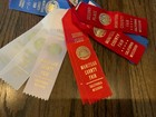 California 1984 Moniteau Missouri Floral Patriotic Red Blue Crafts Ribbons Vtg