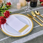 Vplus 100 Piece 10 Inch Gold Plastic Plates Disposable  Heavy Duty White Eleg   