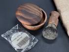 Pure Badger Hair Shaving Brush Oak Wood Mug Bowl Hand Made Soap Barber Set 3pc