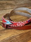 Vintage Native American South Western Leather Seed Bead Belt 32-34in Thunderbird