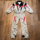Vintage Ski Suit One Piece Snowsuit Snow Bib Ossi Silver Snowboard Mens Small
