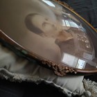 Vintage Ornate Gold Metal Oval Frame Domed Curved Convex Bubble Glass Antique