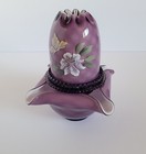 Fenton Iridescent Plum Lavender Fairy Candle Lamp Light W Lilies Ruffled Vgc