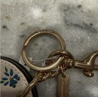 Coach Floral Leather Mirror Key Chain Bag Charm Key Ring Clip Ivory gold