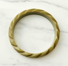 Vintage Carved Olive Green Bakelite Bangle Bracelet Art Deco Spiral Twist Tested