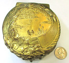 Vintage Antique Art Nouveau Brass Hinged Metal Jewelry Casket Trinket Round Box