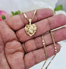 Gold Nugget Necklace  Nugget Heart Pendant  1mm Curb Chain  14k Heavy Plated