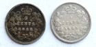 Lot Of 2 1885 1888 Small Five Cent Victoria Dei Gratia Canada Coins  925 Silver