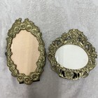 Vintage Solid Brass Oval Picture Frame Set Ornate Victorian Floral Patina Heavy