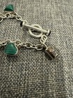 Sterling Silver 925 Taxco Mexico Vintage Gemstone Charm Bracelet Onyx Malachite