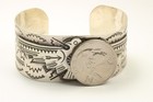 Vintage Navajo Sterling Silver Old Pawn Harvey Stamped Thunderbird Cuff Bracelet