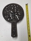 Vintage Cast Iron Tulip Bouquet Trivet W  Handle  Black 12 In