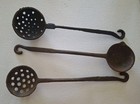 Vintage  Decorative  11    Cast Iron Ladle And 2 Strainer  Spoons