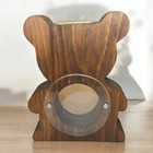Vintage Wood Teddy Bear Coin Bank Clear Lucite Belly Handmade