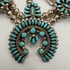 Zuni Turquoise And Silver Squash Blossom Necklace earrings Signed By L Peina