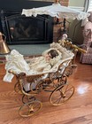 Antique Vintage Wicker Baby Doll Carriage Stroller Buggy With Umbrella Parasol