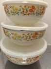 Vtg Mixing Bowl 3 Piece Set W lids Metal Enamel Floral Nesting Bowls Kobe Japan