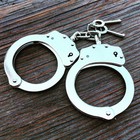 Chain Hinged Style Police Handcuffs Double Lock Hand Cuffs  2 Keys New
