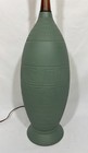 Vintage Mid Century Modern Danish Style Carved Ceramic   Wood Table Lamp 31 5 h