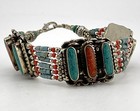Nepal - Tibetan Handmade Coral  Turquoise Bracelet Tibetan Silver 7 50    