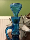 Set Of 2 Vintage Liquor Glass Genie Bottles Decanter Blue W Stoppers  Ky-orb 230