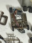 Vtg  Lot Slot Car Bodies  Chassis  Wheels  Motors    Parts  W  Vtg Metal Box 