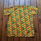 New Men  M l African Colorful Yellow Green Embroidered Tassel Short Sleeve Shirt