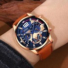 Men Watch Brown Leather Strap Gift Business Round Dial Analog Quartz Wristwatch
