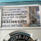2017 Great Britain   5 Queen s Sapphire Jubilee Silver  999 Ngc Pf69 Uc