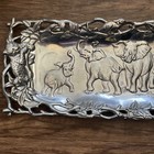 Vintage Arthur Court Aluminum Tray Embossed Elephant Jaguars Birds 1997 19x6 5