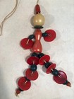Vintage  Painted Wood Bead Doll Baby Tinker Crib Wall Red Blue 10  Beaded