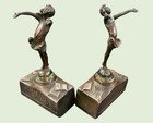 Art Nouveau Bronze Clad The Good Fairy Pair Of Statue Bookends Jmp Patina 1915