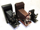 Three Antique Bellows Kodak Cameras  Art Deco 1a Gift  2a Hawk-eye   Vest Pocket