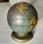 Vintage 1940s 1950s Ohio Art Tin Globe Bank World Map Coin Metal Litho Patina